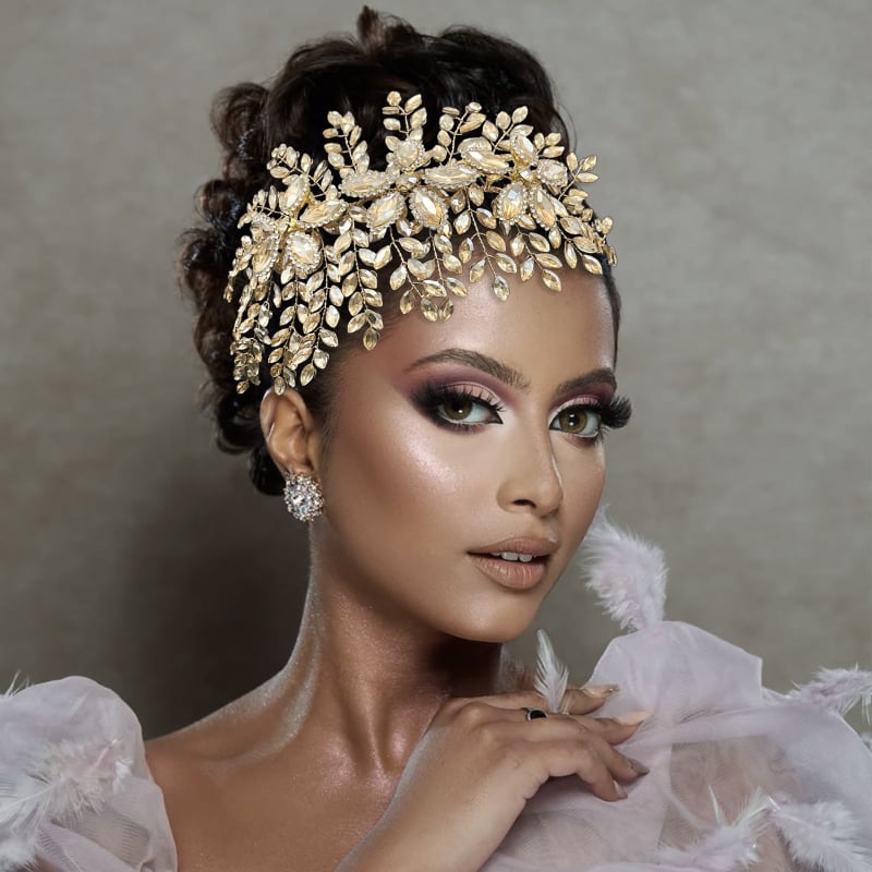 Αξεσουάρ Μαλλιών για Νύφη από Ευρωπαϊκά και Αμερικανικά Αξεσουάρ Νυφικού Χειροποίητη Στέκα Μαλλιών με Στρας Χρυσό Σαμπανιζέ Κοσμήματα Γάμου Dz012