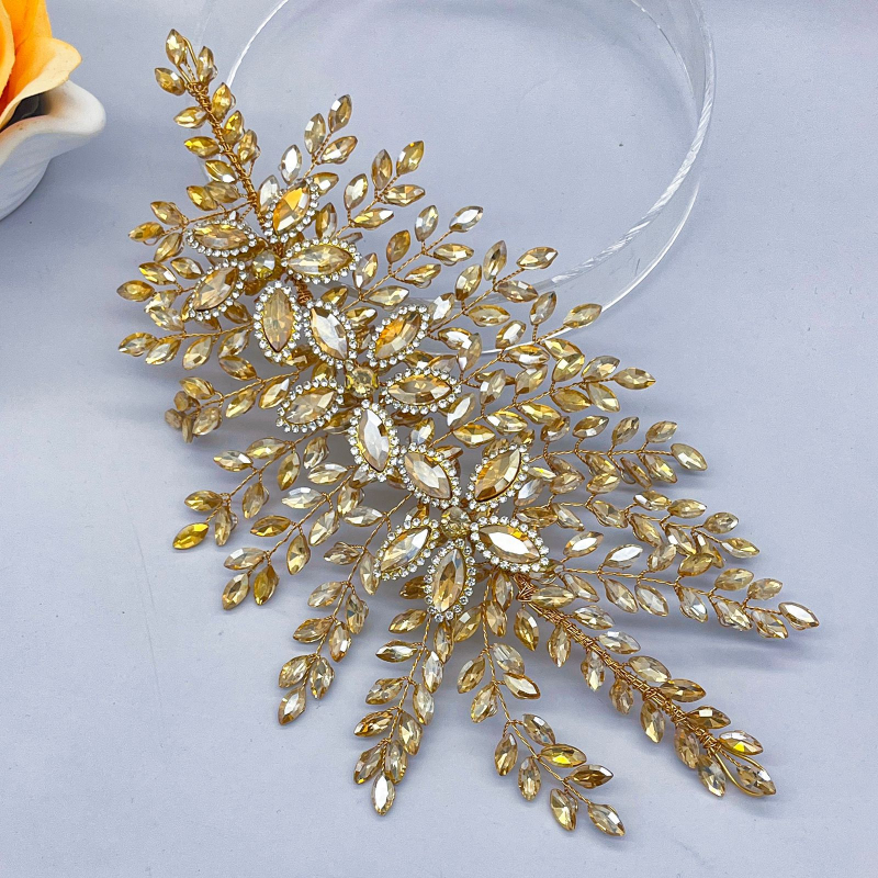 Αξεσουάρ Μαλλιών για Νύφη από Ευρωπαϊκά και Αμερικανικά Αξεσουάρ Νυφικού Χειροποίητη Στέκα Μαλλιών με Στρας Χρυσό Σαμπανιζέ Κοσμήματα Γάμου Dz012