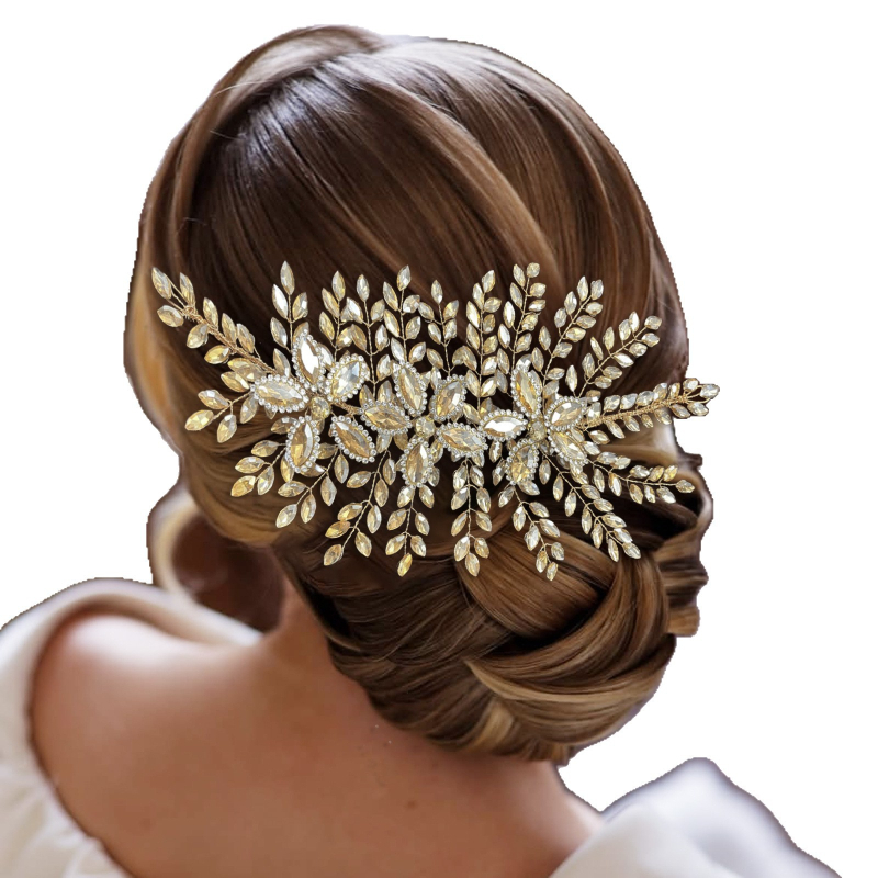 Αξεσουάρ Μαλλιών για Νύφη από Ευρωπαϊκά και Αμερικανικά Αξεσουάρ Νυφικού Χειροποίητη Στέκα Μαλλιών με Στρας Χρυσό Σαμπανιζέ Κοσμήματα Γάμου Dz012