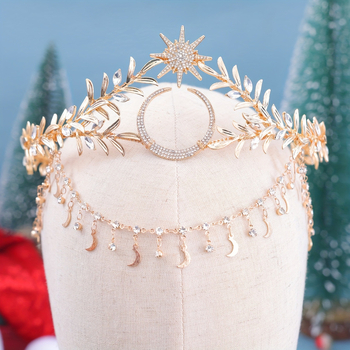 Αυθεντική νυφική κορδέλα με νιφάδα χιονιού, μοντέρνα κορδέλα με στρας και φύλλα χρυσού, αξεσουάρ, αξεσουάρ μαλλιών για γάμο πριγκίπισσας