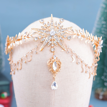Αυθεντική νυφική κορδέλα με νιφάδα χιονιού, μοντέρνα κορδέλα με στρας και φύλλα χρυσού, αξεσουάρ, αξεσουάρ μαλλιών για γάμο πριγκίπισσας