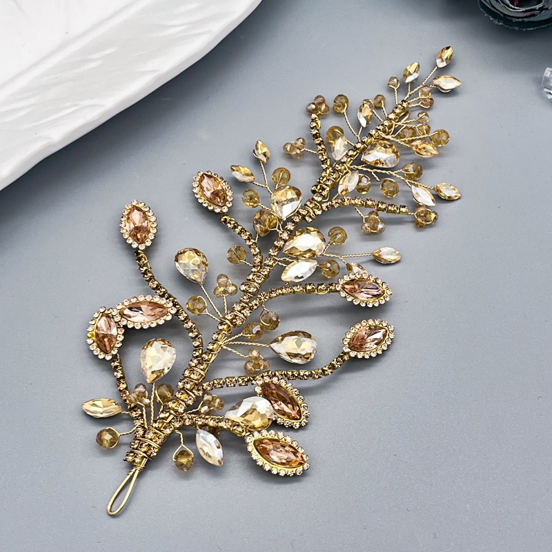 Europietiškos ir amerikietiškos aukštos klasės nuotakos galvos apdangalas, šampano spalvos, rankų darbo, cirkonio krištolo plaukų aksesuaras, vestuvių spektaklio foto plaukų aksesuarai, DZ253