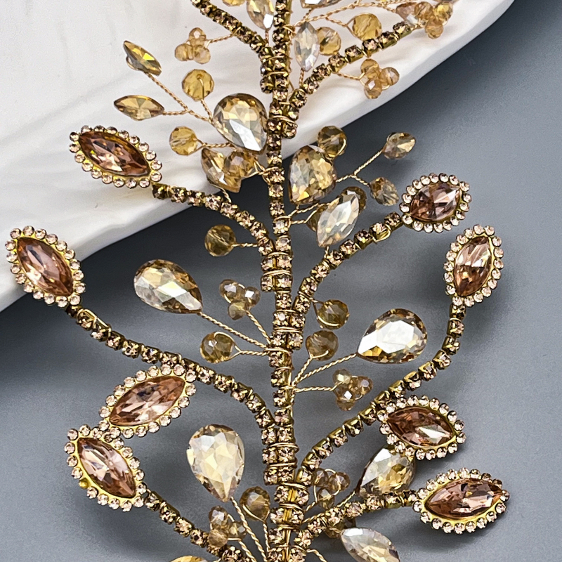 Europietiškos ir amerikietiškos aukštos klasės nuotakos galvos apdangalas, šampano spalvos, rankų darbo, cirkonio krištolo plaukų aksesuaras, vestuvių spektaklio foto plaukų aksesuarai, DZ253