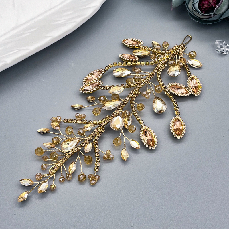 Europietiškos ir amerikietiškos aukštos klasės nuotakos galvos apdangalas, šampano spalvos, rankų darbo, cirkonio krištolo plaukų aksesuaras, vestuvių spektaklio foto plaukų aksesuarai, DZ253