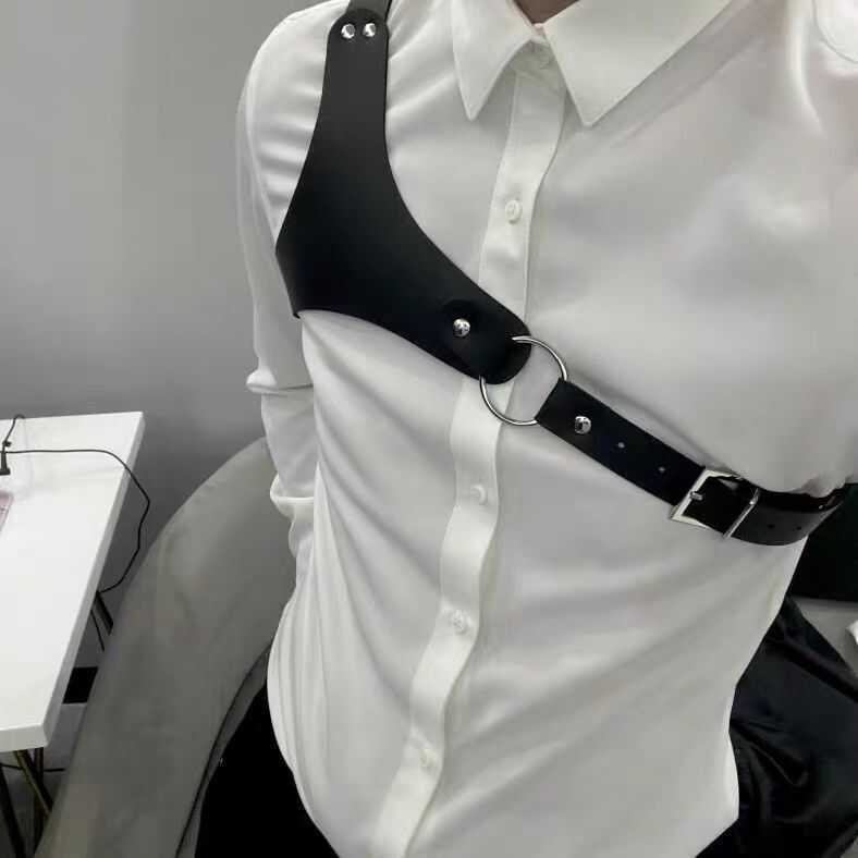 Универсална модерна мъжка каишка с каишка за мъже и жени, каишка за гърди с кожена презрамка, ежедневна риза, аксесоари за ризи