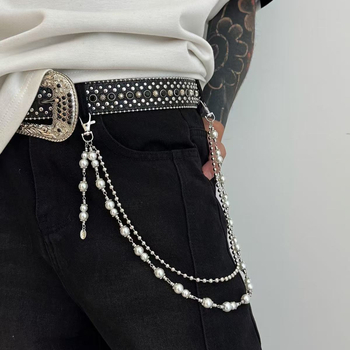 Eiropas un Amerikas pārrobežu rotaslietas Ins Fashion Street mākslīgo pērļu pērlīšu vidukļa rotaslietas pankroka stilā ar krustdūrienu bikšu ķēdīti