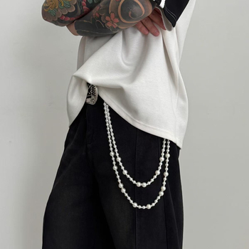 Eiropas un Amerikas pārrobežu rotaslietas Ins Fashion Street mākslīgo pērļu pērlīšu vidukļa rotaslietas pankroka stilā ar krustdūrienu bikšu ķēdīti
