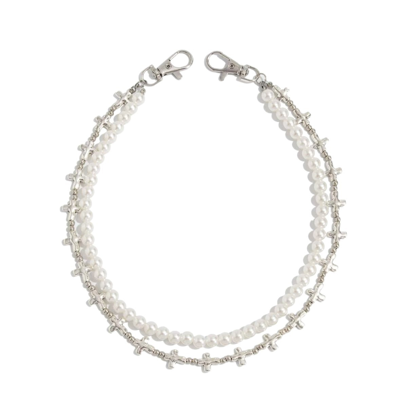 Eiropas un Amerikas pārrobežu rotaslietas Ins Fashion Street mākslīgo pērļu pērlīšu vidukļa rotaslietas pankroka stilā ar krustdūrienu bikšu ķēdīti