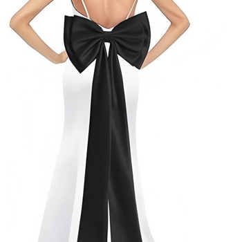 Satīna liela bantīte ar noņemamu lielu bantīti un pieguļošu kāzu kleitu ar noņemamu jostu līgavai