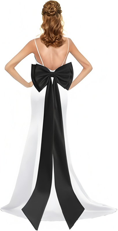 Satīna liela bantīte ar noņemamu lielu bantīti un pieguļošu kāzu kleitu ar noņemamu jostu līgavai