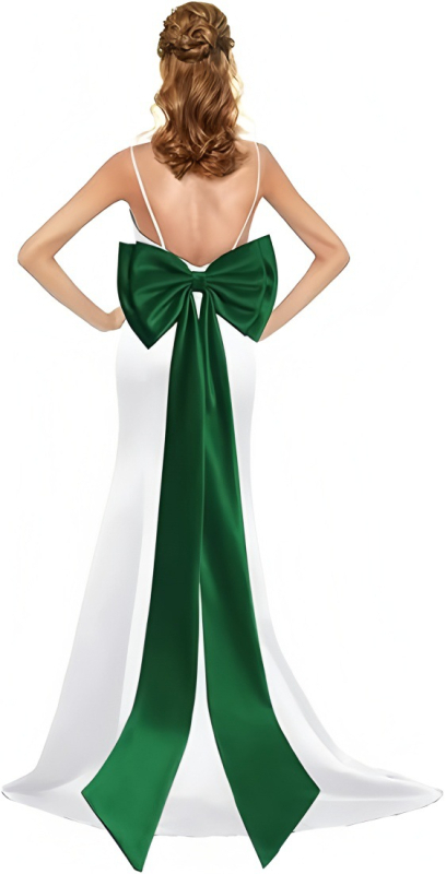 Satīna liela bantīte ar noņemamu lielu bantīti un pieguļošu kāzu kleitu ar noņemamu jostu līgavai