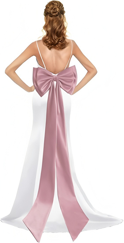 Satīna liela bantīte ar noņemamu lielu bantīti un pieguļošu kāzu kleitu ar noņemamu jostu līgavai