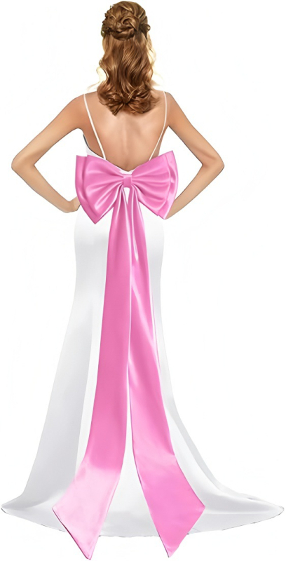 Satīna liela bantīte ar noņemamu lielu bantīti un pieguļošu kāzu kleitu ar noņemamu jostu līgavai