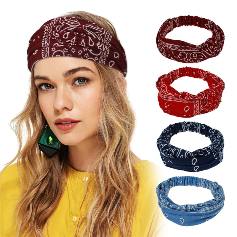 AliExpress Нова дамска спортна лента за коса с щампа, бохемски принт, измиване на лице, красота, бягане, йога, лента за коса