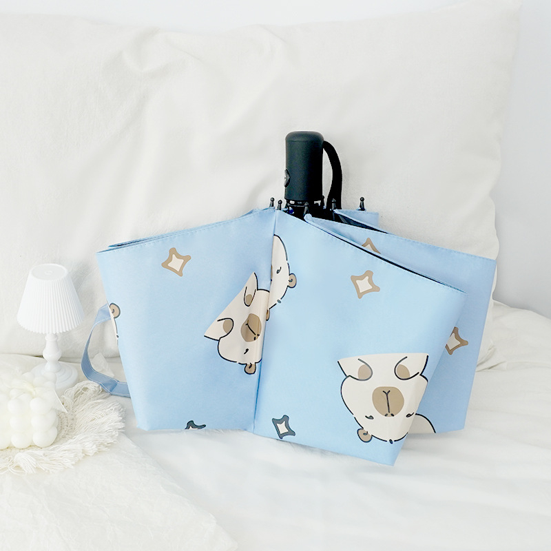 Automatinis „Capibala“ mielas skėtis moterims, animacinis kapibaros sulankstomas skėtis, saulėtas ir lietus, dvigubos paskirties, apsaugantis nuo saulės, juodas guminis skėtis