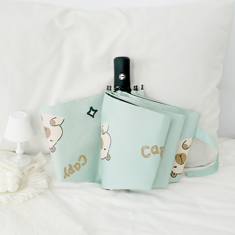 Automatinis „Capibala“ mielas skėtis moterims, animacinis kapibaros sulankstomas skėtis, saulėtas ir lietus, dvigubos paskirties, apsaugantis nuo saulės, juodas guminis skėtis