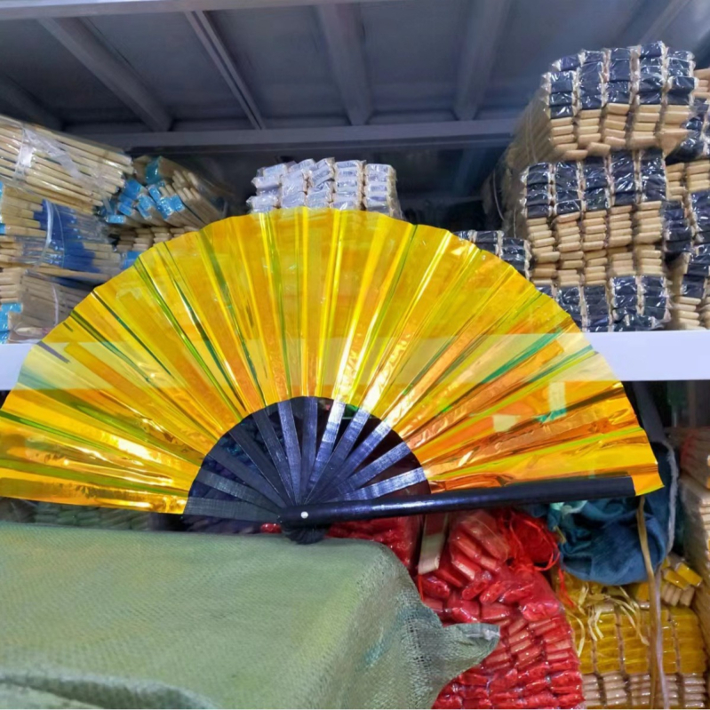 Muusikafestivali kuummüük hõbedase PVC holograafilise helkurkile fännikvaliteediga bambusest luust 33 cm Kung Fu fänn hulgimüügist