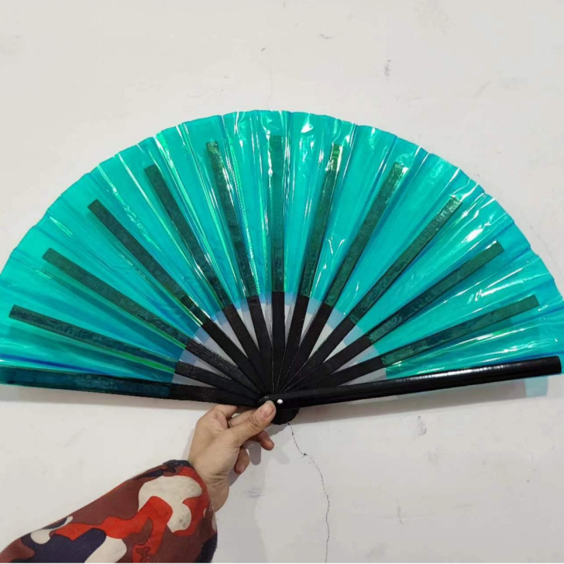 Muusikafestivali kuummüük hõbedase PVC holograafilise helkurkile fännikvaliteediga bambusest luust 33 cm Kung Fu fänn hulgimüügist