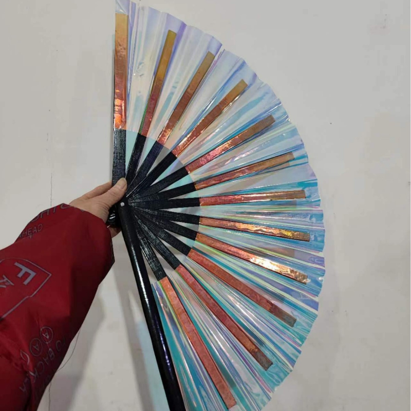Muusikafestivali kuummüük hõbedase PVC holograafilise helkurkile fännikvaliteediga bambusest luust 33 cm Kung Fu fänn hulgimüügist