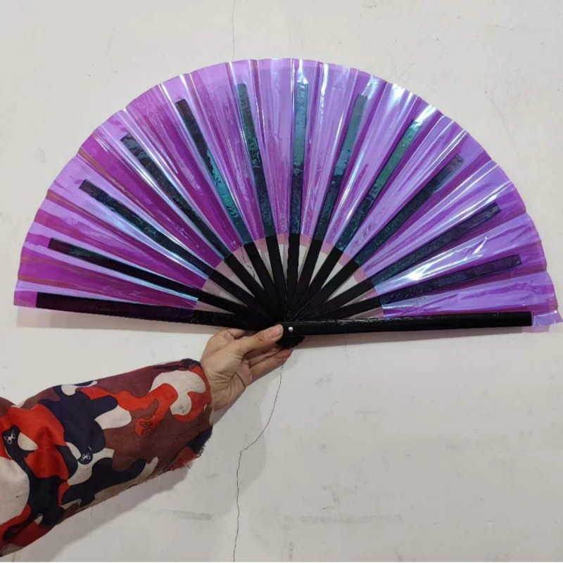 Muusikafestivali kuummüük hõbedase PVC holograafilise helkurkile fännikvaliteediga bambusest luust 33 cm Kung Fu fänn hulgimüügist