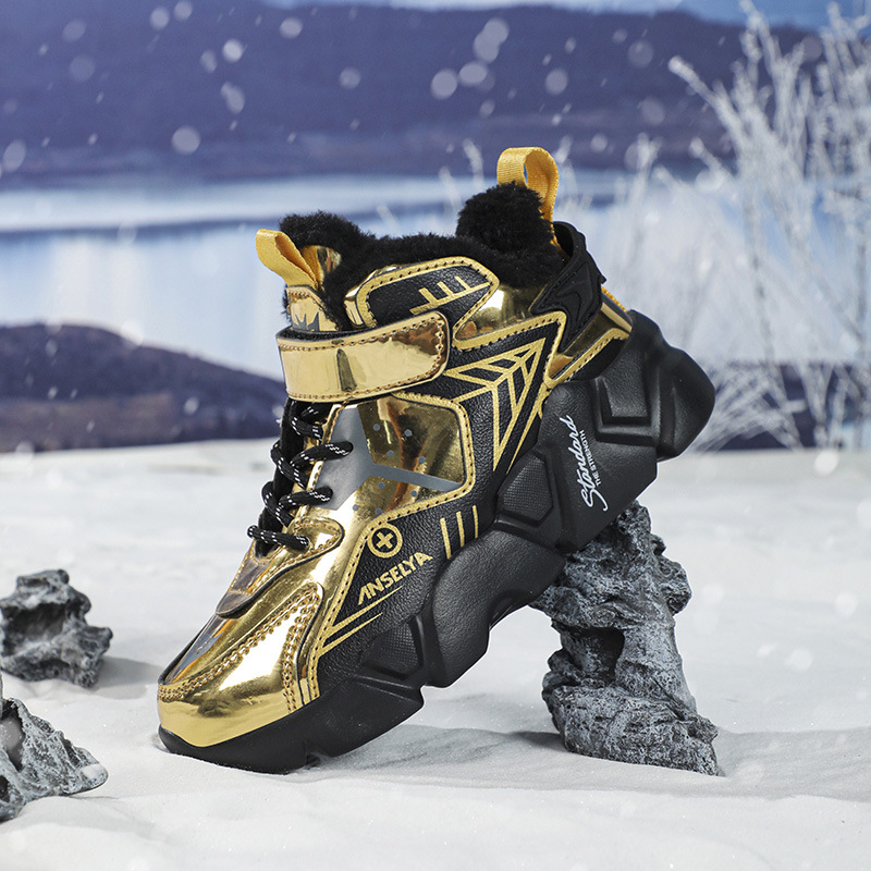 Chlapčenské topánky Zimné nové detské ľahké bežecké tenisky na suchý zips, detské teplé bavlnené topánky s flísovou podšívkou