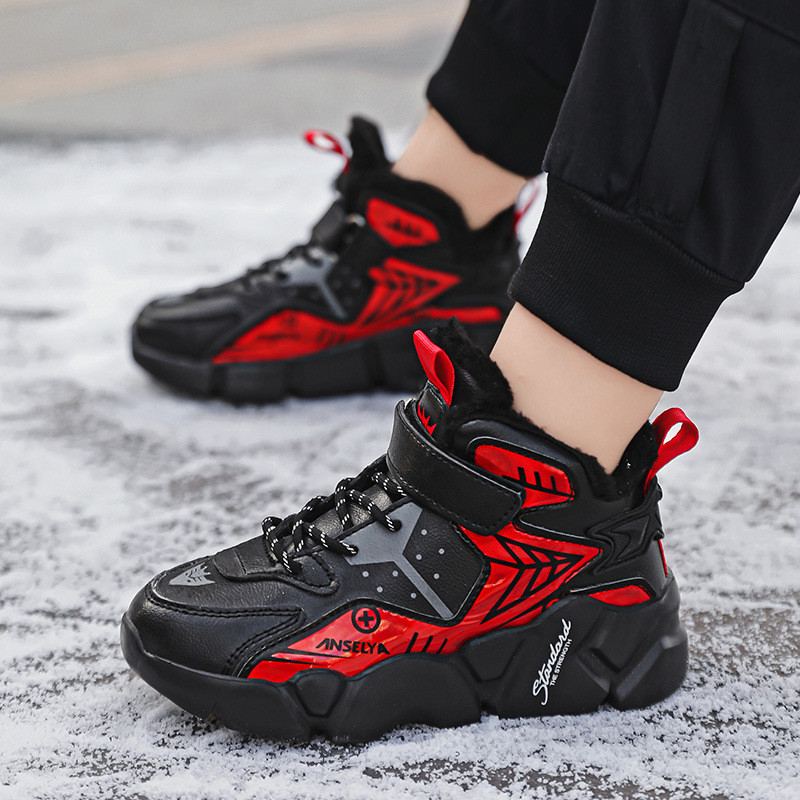 Chlapčenské topánky Zimné nové detské ľahké bežecké tenisky na suchý zips, detské teplé bavlnené topánky s flísovou podšívkou