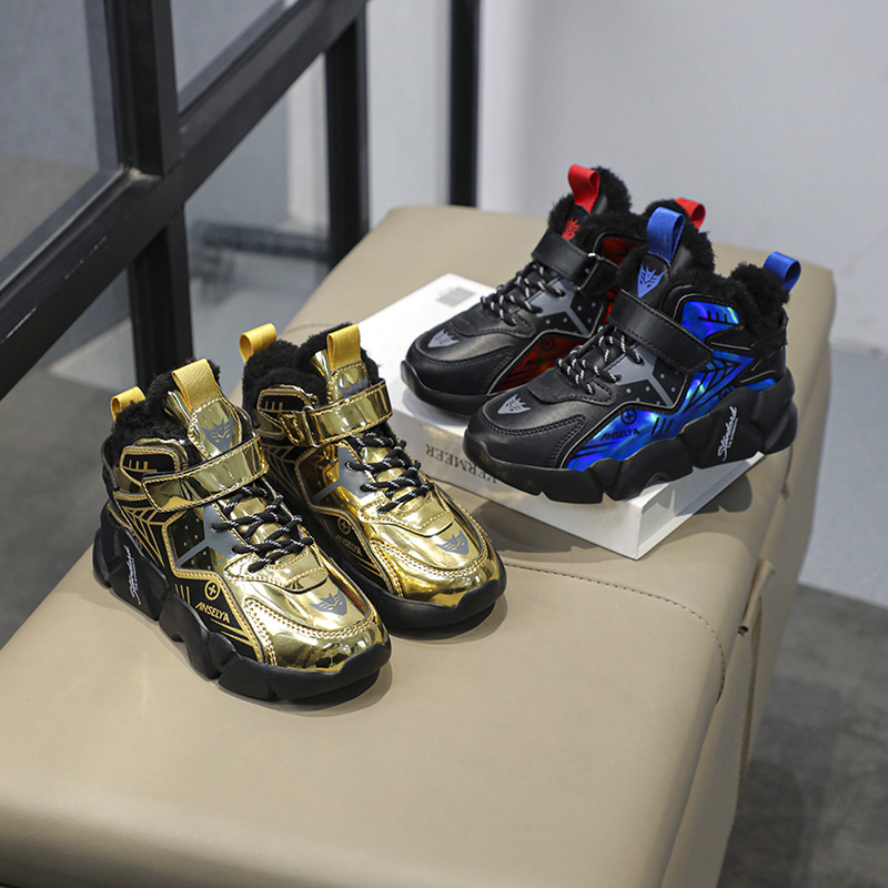 Chlapčenské topánky Zimné nové detské ľahké bežecké tenisky na suchý zips, detské teplé bavlnené topánky s flísovou podšívkou