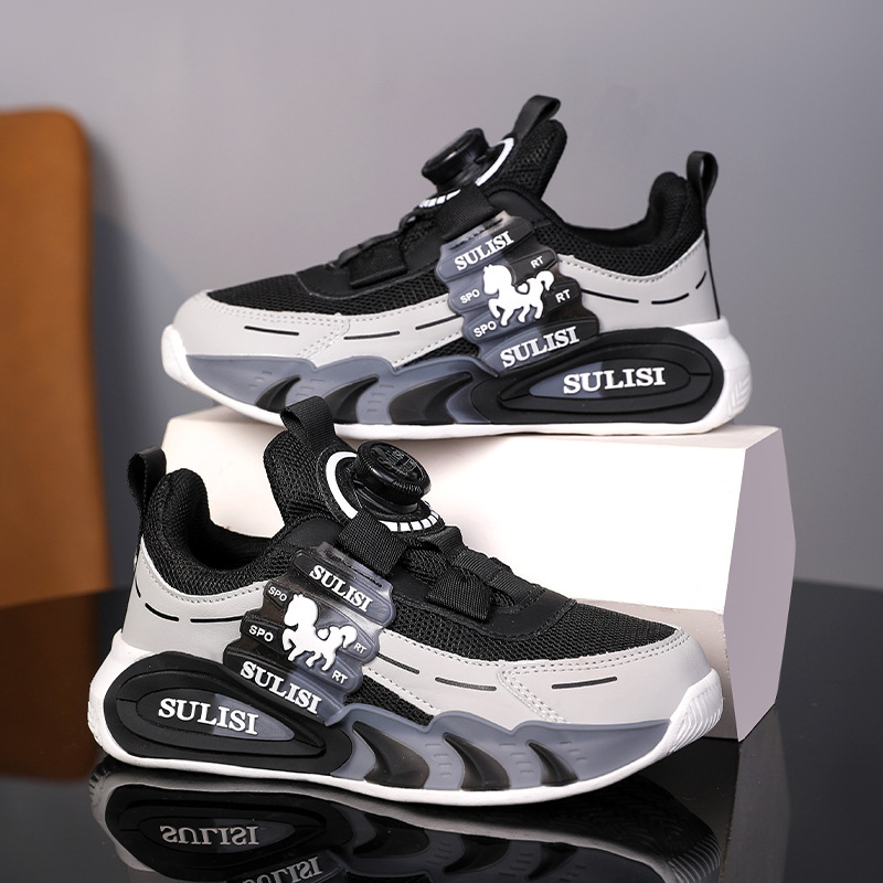 Παπούτσια με περιστρεφόμενα κουμπιά, αναπνεύσιμα, μοντέρνα παιδικά αθλητικά παπούτσια 2025, νέα παπούτσια τρεξίματος για αγόρια, άμεση παράδοση από το εργοστάσιο