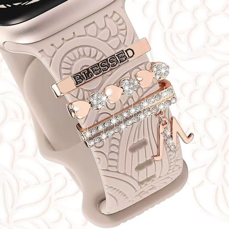 Izpārdošanas siksniņas dekoratīvais gredzens Apple Watch Universālajai silikona siksniņai ar burtu dekoratīvs gredzens