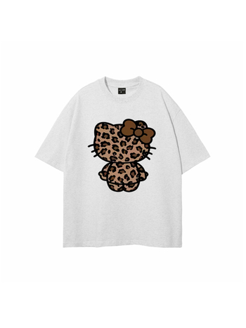 Ameerika stiilis trendikas brändi tänavale mõeldud leoparditrükiga Hellokitty trükiga puhtast puuvillast lühikeste varrukatega T-särk unisex tänavale mõeldud lahtise lõikega paaridele mõeldud T-särk
