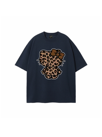 Ameerika stiilis trendikas brändi tänavale mõeldud leoparditrükiga Hellokitty trükiga puhtast puuvillast lühikeste varrukatega T-särk unisex tänavale mõeldud lahtise lõikega paaridele mõeldud T-särk