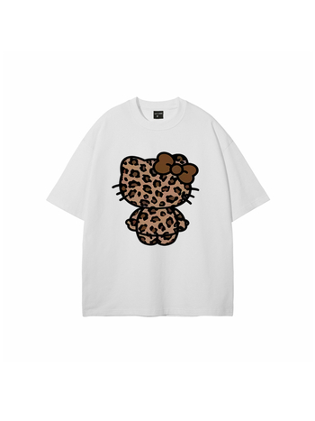 Ameerika stiilis trendikas brändi tänavale mõeldud leoparditrükiga Hellokitty trükiga puhtast puuvillast lühikeste varrukatega T-särk unisex tänavale mõeldud lahtise lõikega paaridele mõeldud T-särk