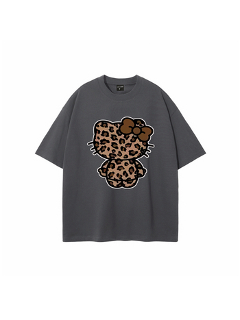 Ameerika stiilis trendikas brändi tänavale mõeldud leoparditrükiga Hellokitty trükiga puhtast puuvillast lühikeste varrukatega T-särk unisex tänavale mõeldud lahtise lõikega paaridele mõeldud T-särk