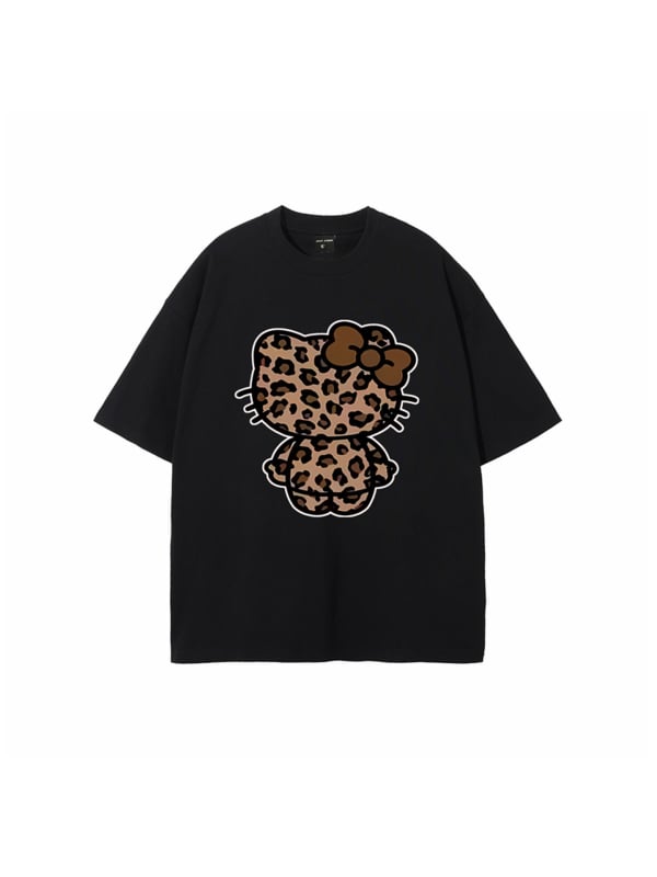 Amerikai stílusú, divatos, márkás, leopárdmintás, Hellokitty mintás, tiszta pamut, rövid ujjú, unisex, utcai, laza páros póló
