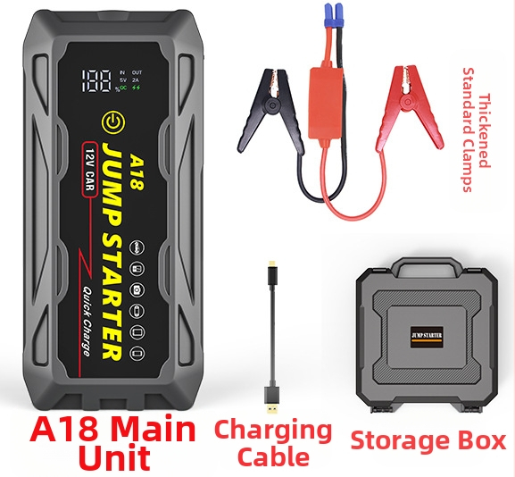 Nešiojamas daugiafunkcis vandeniui atsparus 12 V automobilio avarinio užvedimo maitinimo šaltinis, 66 W greito įkrovimo akumuliatorius