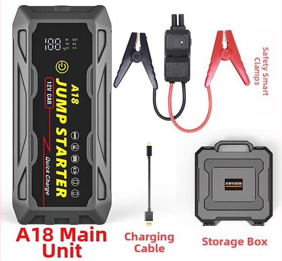 Nešiojamas daugiafunkcis vandeniui atsparus 12 V automobilio avarinio užvedimo maitinimo šaltinis, 66 W greito įkrovimo akumuliatorius