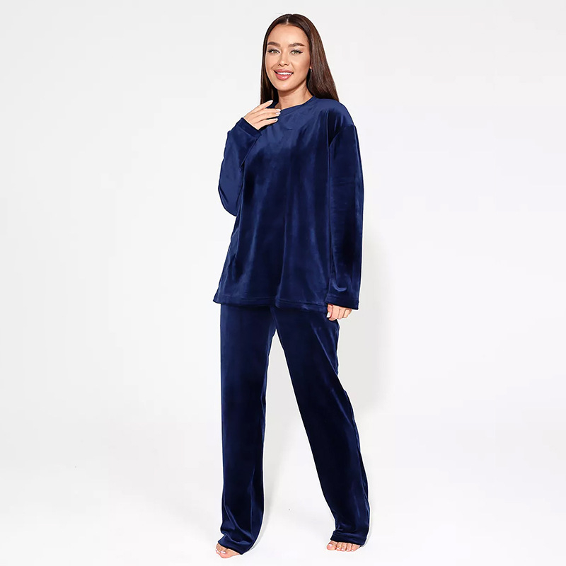 Temu Euroopa ja Ameerika piiriülesed sügis-talvised tipptasemel pehmest sametist pulloverist pikkade varrukatega pikad püksid, kaheosalised vabaaja pidžaamad naistele