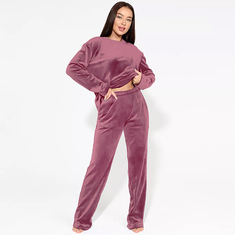 Temu Euroopa ja Ameerika piiriülesed sügis-talvised tipptasemel pehmest sametist pulloverist pikkade varrukatega pikad püksid, kaheosalised vabaaja pidžaamad naistele
