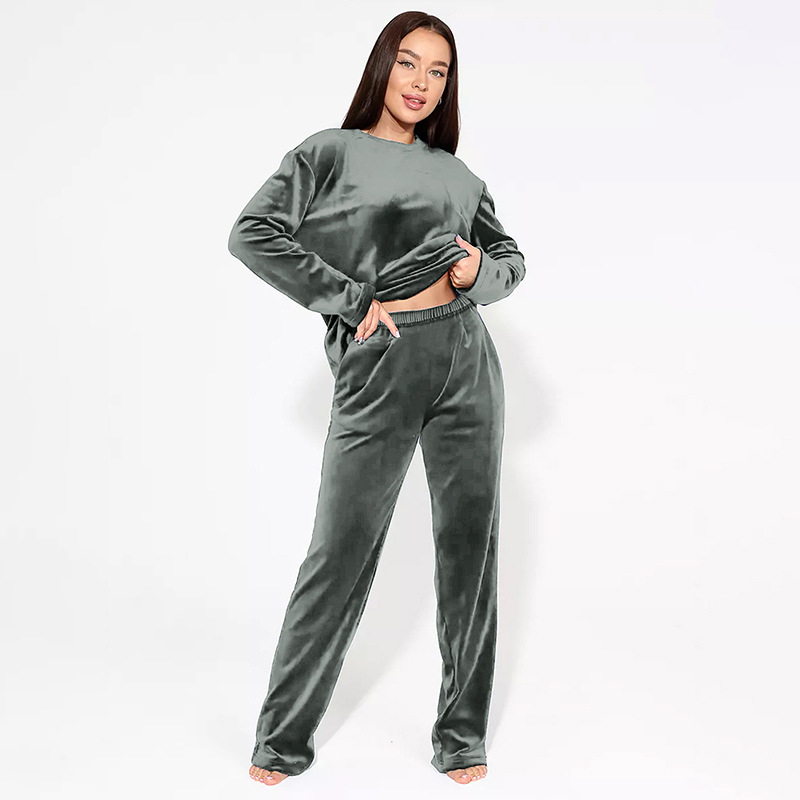 Temu Euroopa ja Ameerika piiriülesed sügis-talvised tipptasemel pehmest sametist pulloverist pikkade varrukatega pikad püksid, kaheosalised vabaaja pidžaamad naistele