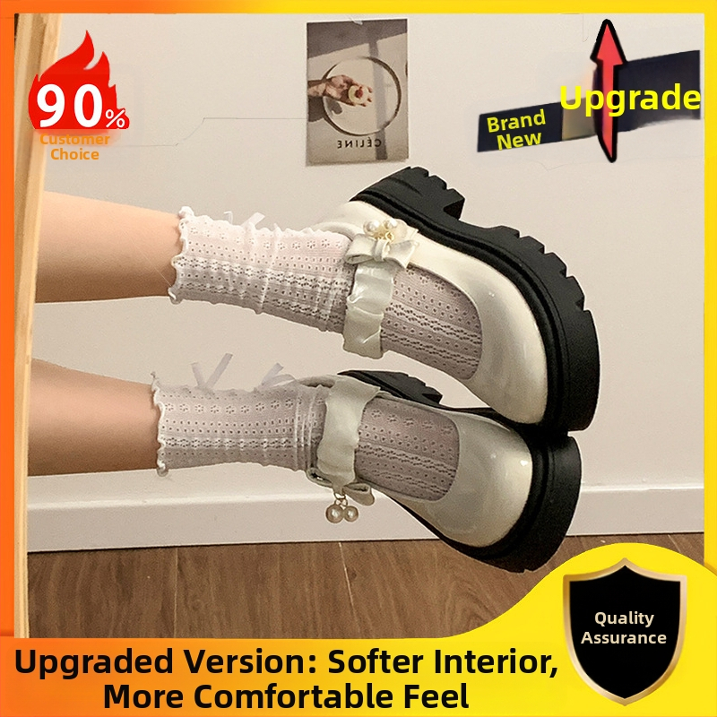 Čierne francúzske malé kožené topánky Mary Jane s hrubou podrážkou pre ženy, nové jarné a jesenné topánky 2025 so sukňou a okrúhlou špičkou, perlové topánky na hrubom podpätku