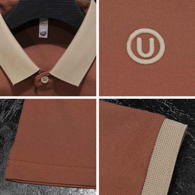 Madingi firminiai „Ice Silk“ aukštos klasės siuvinėti polo marškinėliai trumpomis rankovėmis, vyriški vasariniai, ploni, prigludę, britiško stiliaus, kontrastingi „Lapp“ marškinėliai pusrankovėmis