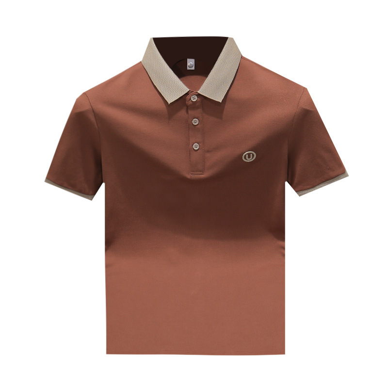 Madingi firminiai „Ice Silk“ aukštos klasės siuvinėti polo marškinėliai trumpomis rankovėmis, vyriški vasariniai, ploni, prigludę, britiško stiliaus, kontrastingi „Lapp“ marškinėliai pusrankovėmis