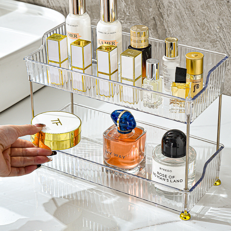 Ελαφρύ πολυτελές τραπέζι μακιγιάζ πολλαπλών στρώσεων κυματοειδές ράφι αποθήκευσης Ins στυλ τραπεζιού ντυσίματος κραγιόν προϊόν περιποίησης δέρματος δύο στρώσεων ράφι αποθήκευσης ταξινόμησης