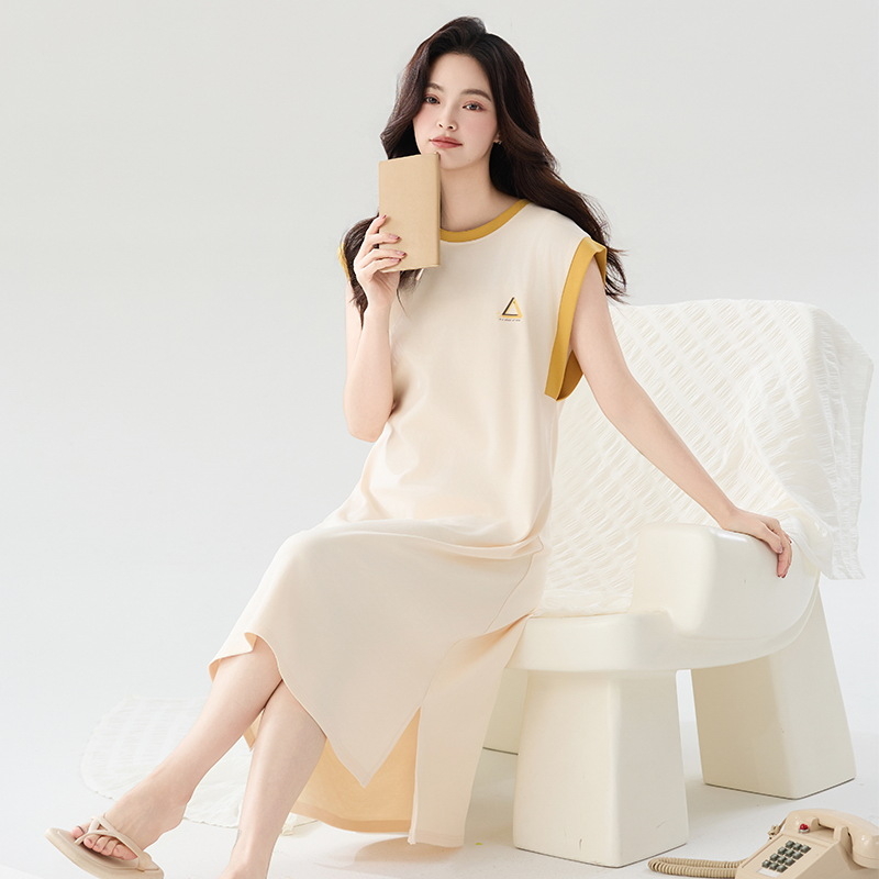 A klasės bakteriostatinė naktinėlė, moteriška berankovė liemenė, korėjietiško stiliaus, grynos medvilnės, moteriški laisvalaikio namų drabužiai, vienspalvė, plius dydžio suknelė