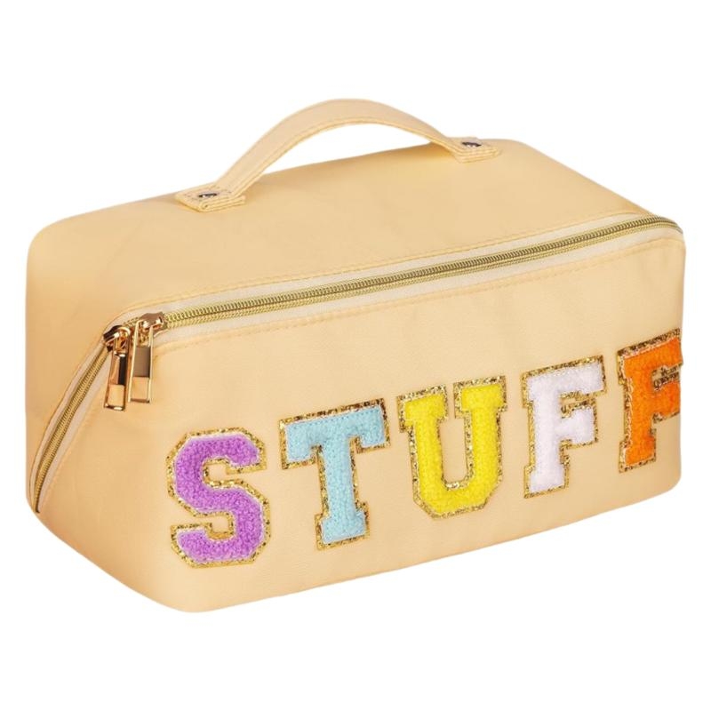 Tiesioginio gamyklinio pardavimo „Ins“ stiliaus nailono siuvinėtas laiškas kosmetikos krepšiui, didelės talpos, plačiai atidaromas daugiafunkcis daiktų laikymo krepšys