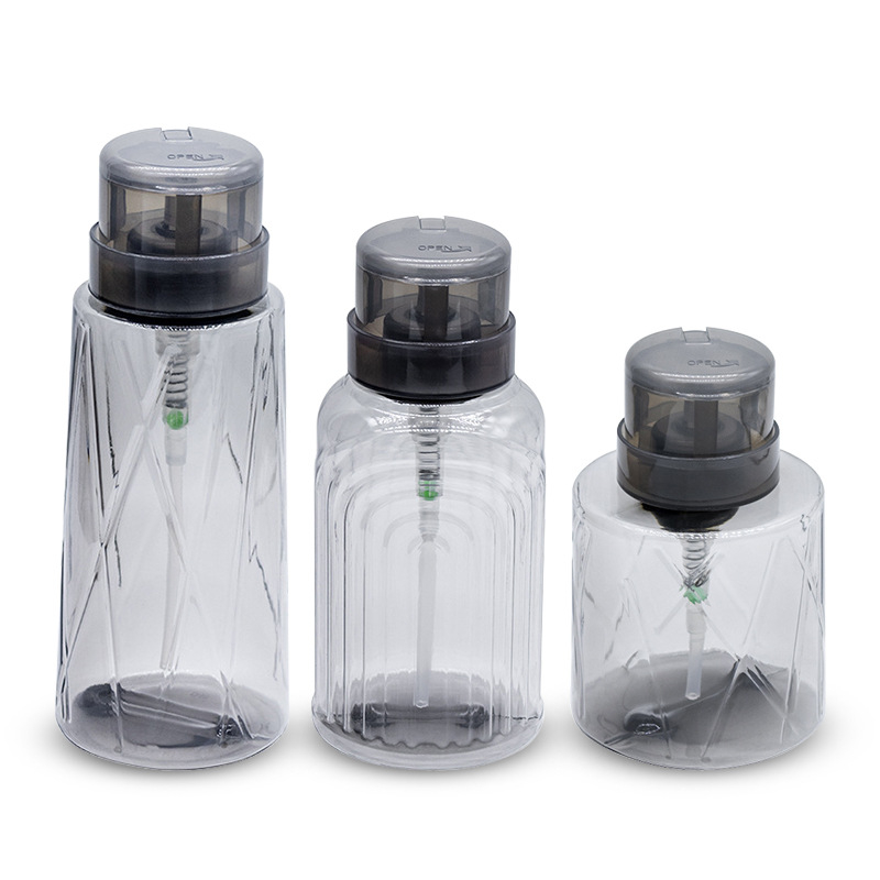 Japoniškas didelio pralaidumo nagų preso buteliukas skysto alkoholio buteliukas 200 ml nagų permatomas preso buteliukas su užraktu tuščias buteliukas