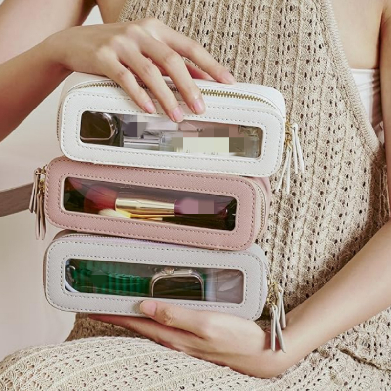 Διασυνοριακή ευρωπαϊκή και αμερικανική τσάντα αποθήκευσης προϊόντων ομορφιάς με υψηλές πωλήσεις, μεγάλης χωρητικότητας, από PU δέρμα, διαφανής τσάντα αποθήκευσης καλλυντικών