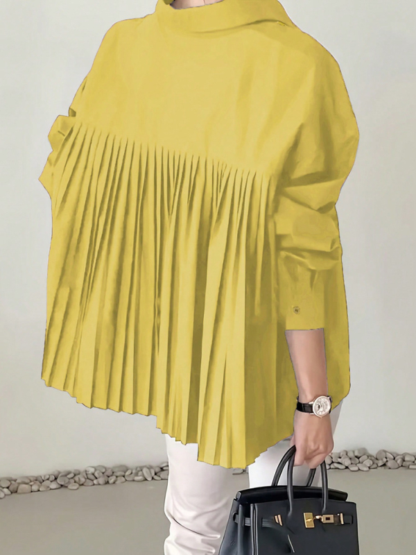 „Independent Station Shein2025“ pavasario ir rudens nauji didelio dydžio moteriški laisvi raukiniai, klostuoti asimetriški nišiniai marškinėliai.