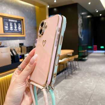 Piemērots iPhone16Promax galvanizētam Love telefona maciņam Apple 15, triecienizturīgam, pāri robežai paredzētam 14, aukliņai 13, aizsargvāciņam