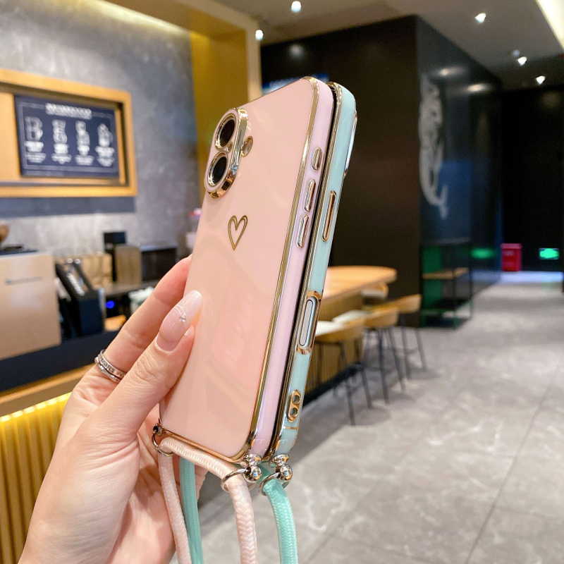 Piemērots iPhone16Promax galvanizētam Love telefona maciņam Apple 15, triecienizturīgam, pāri robežai paredzētam 14, aukliņai 13, aizsargvāciņam